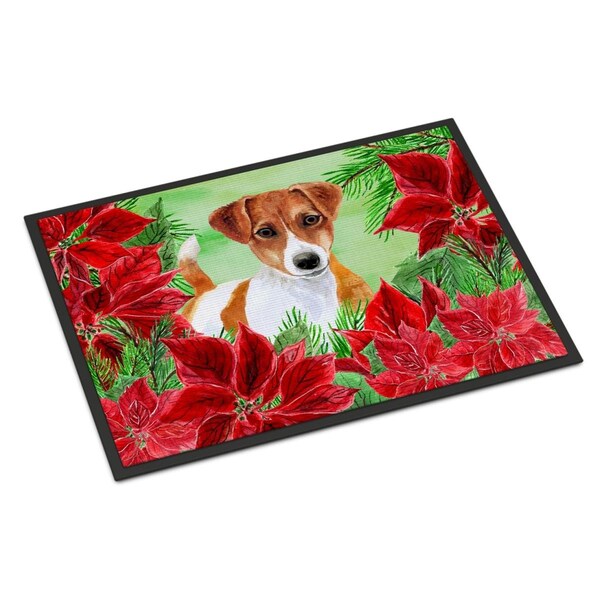 Carolines Treasures Jack Russell Terrier Poinsettas Indoor or Outdoor Mat - 18 x 27 in. CK1337MAT - main